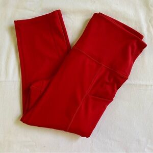 ODODOS Leggings Size Medium Capris Yoga Red With Pockets At Sides 19” Inseam
